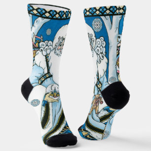 Weihnachten, Blauer Weihnachtsmann mit Snowglobe Socken