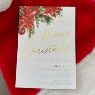 Weihnachten Blüh Classic Weihnachts Party Gold Folieneinladung