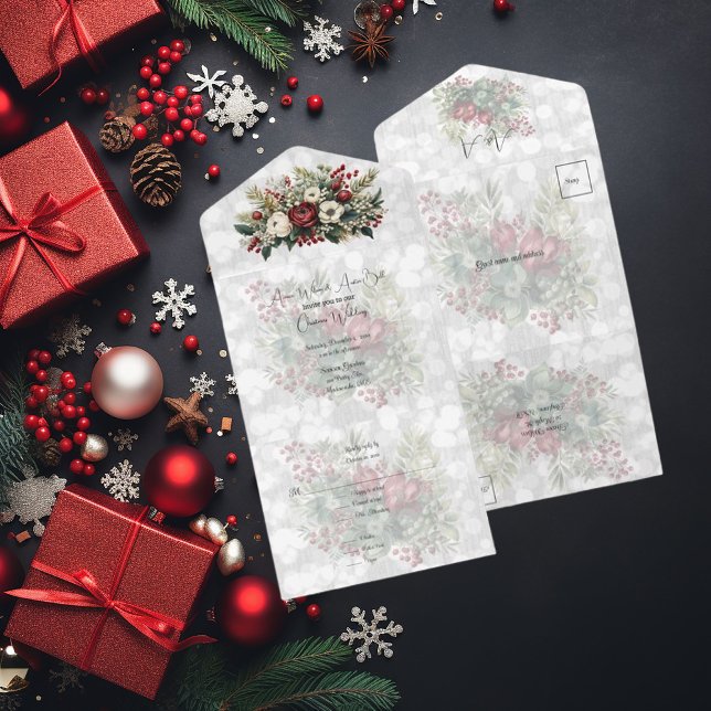 Weihnachten Blumengrün Hochzeit All In One Einladung (Von Creator hochgeladen)