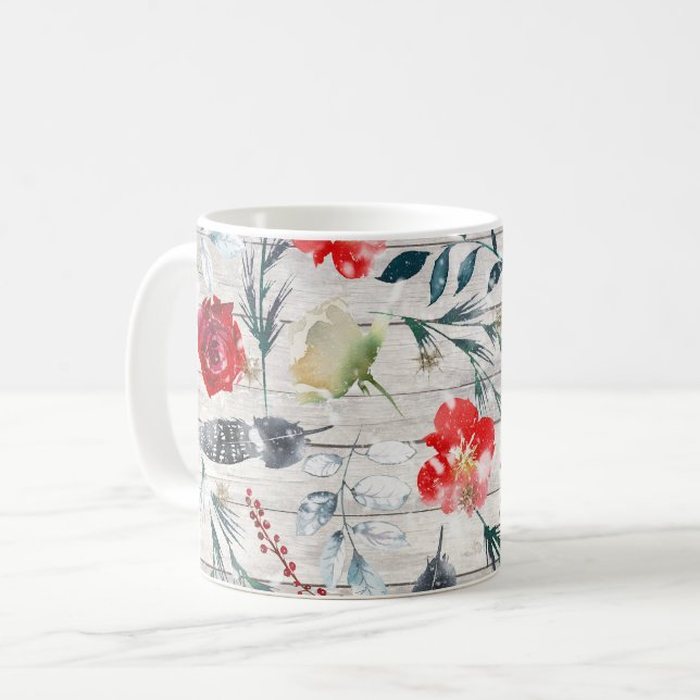 Weihnachten Blumenholzplanke Kaffeetasse (Vorderseite Links)