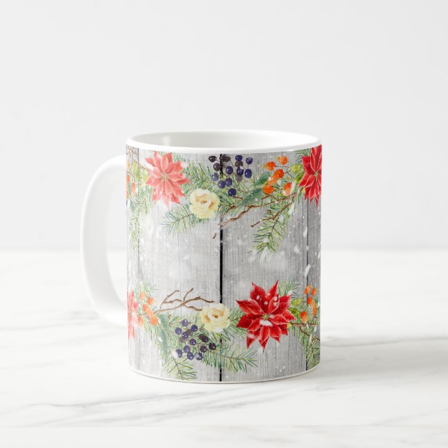 Weihnachten Blumenholzplanke Kaffeetasse (Vorderseite Links)