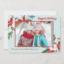 Weihnachten Blumenstrauß Aqua Holiday Foto-Karte