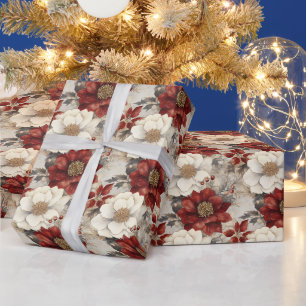 Weihnachten Blütenrot und weiße Poinsettias Geschenkpapier
