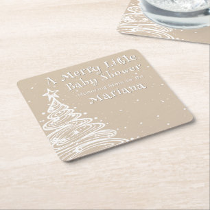 Weihnachten Boho Beige Neutrale Babyparty Rechteckiger Pappuntersetzer