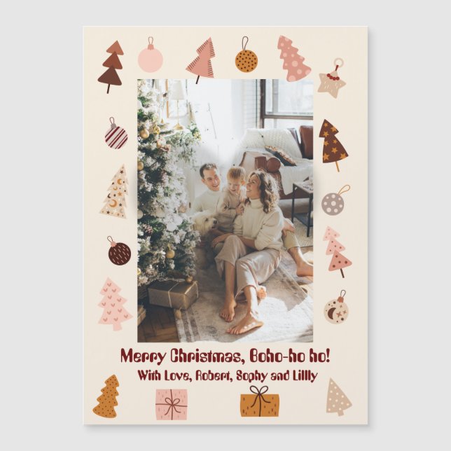 Weihnachten Boho Frohe Weihnachten Boho ho ho ho h Magnetkarte (Vorderseite)