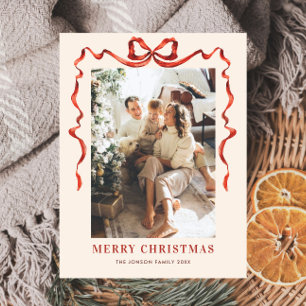 Weihnachten Boho Red Bow Ribbon Foto Postkarte