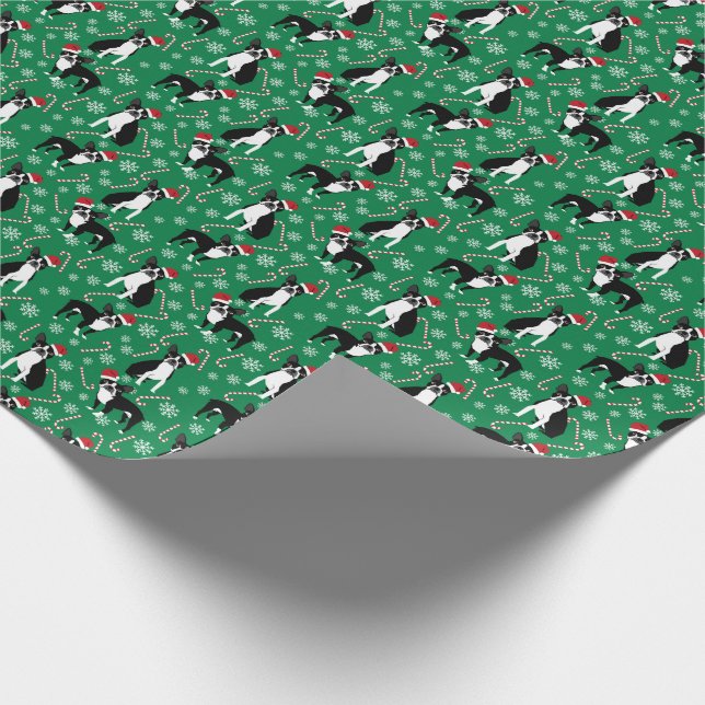 Weihnachten Boston Terrier Candy Cane Geschenkpapier (Ecke)