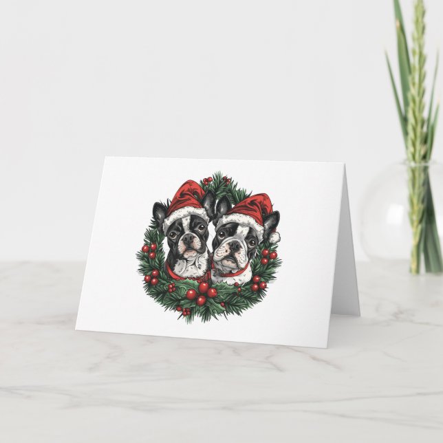 Weihnachten Boston Terrier Dogs Holiday Wreath (Vorderseite)