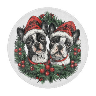 Weihnachten Boston Terrier Dogs Holiday Wreath Schneidebrett