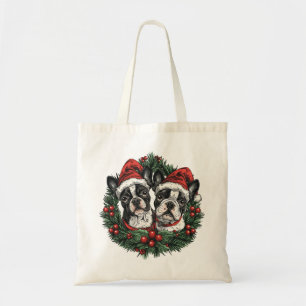 Weihnachten Boston Terrier Dogs Holiday Wreath Tragetasche