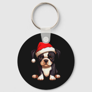 Weihnachten Boston Terrier Hund Santa Hut Lustiges Schlüsselanhänger