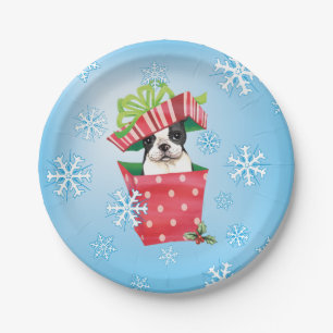 Weihnachten-Boston-Terrier Pappteller