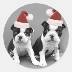 Weihnachten-Boston-Terrier Runder Aufkleber