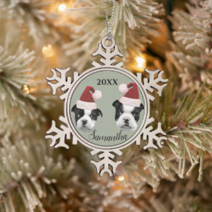 Weihnachten Boston Terriers personalisierte Orname Schneeflocken Zinn-Ornament