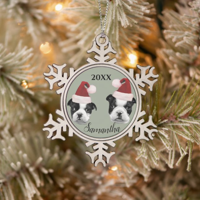 Weihnachten Boston Terriers personalisierte Orname Schneeflocken Zinn-Ornament (Baum)