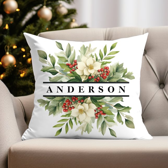 Weihnachten Botanische Blume Feiertage Jahreszeit Kissen (personalized christmas throw pillow with winter floral design for traditional holiday decor)
