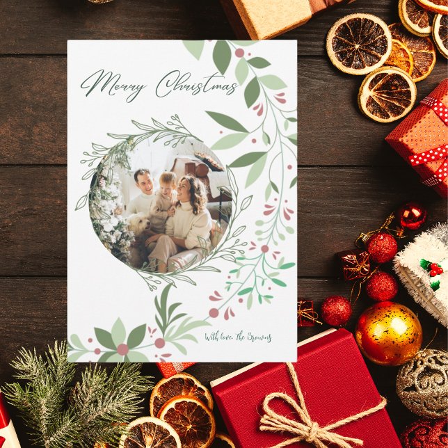 Weihnachten Botanische Grünpflanzen Foto Navy Dankeskarte (Von Creator hochgeladen)