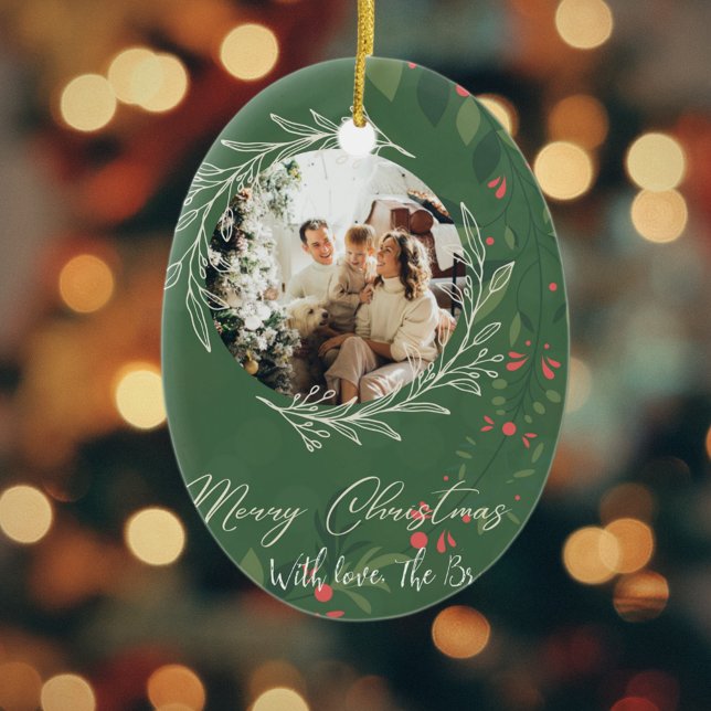 Weihnachten Botanische Grünpflanzen Foto Navy Keramik Ornament (Von Creator hochgeladen)