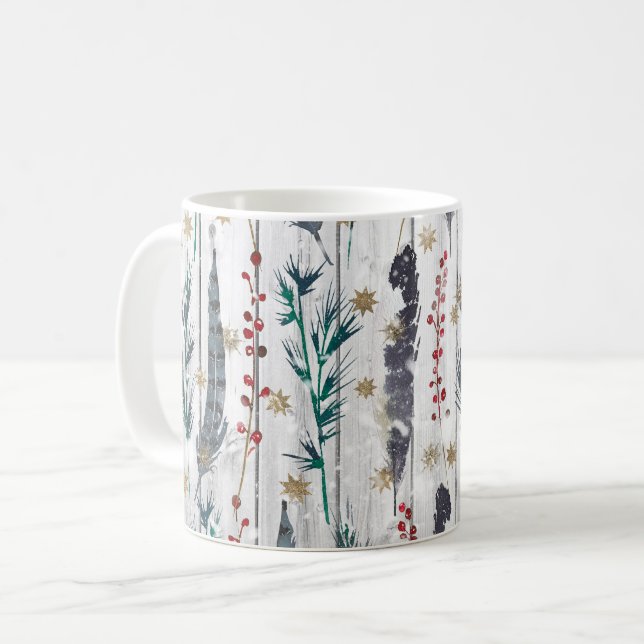 Weihnachten Botanische Holzplanen Kaffeetasse (Vorderseite Links)