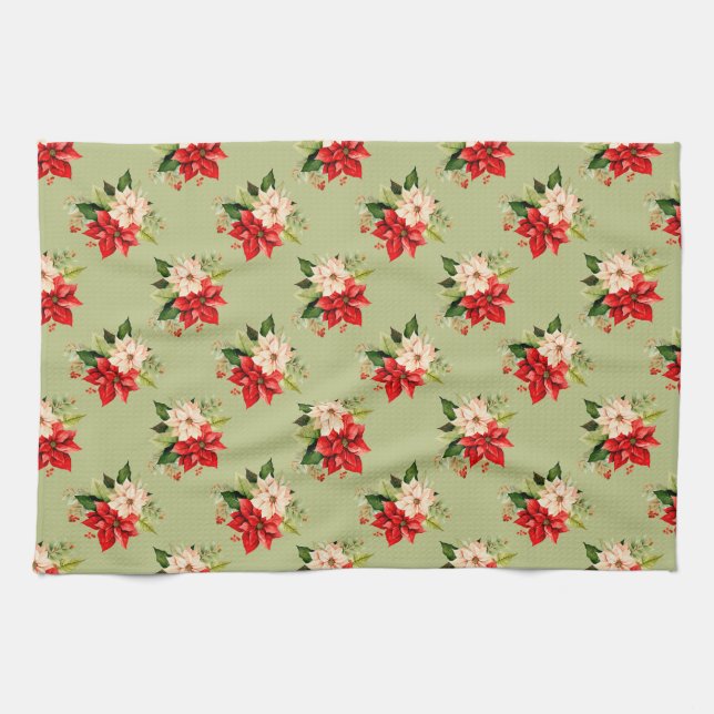 Weihnachten Botanischer Urlaub Poinsettia Blume Geschirrtuch (Horizontal)