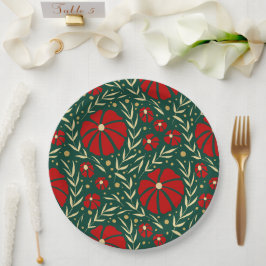 Weihnachten Botanisches Rot und Grüne Florals Pappteller