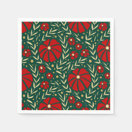 Weihnachten Botanisches Rot und Grüne Florals Serviette