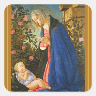 Weihnachten Botticelli Madonna and Child Quadratischer Aufkleber