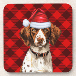 Weihnachten Brittany Spaniel Dog Red Kariert Holid Getränkeuntersetzer