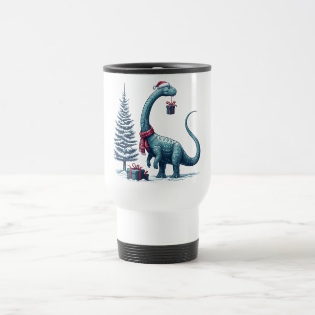 Weihnachten Brontosaurus dinosaurier Reisebecher (Mittel)