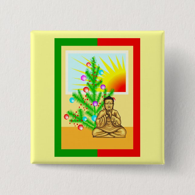 Weihnachten Buddha w/Tree! Button (Vorderseite)
