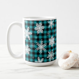 Weihnachten - Buffalo - Karierte Aquamarine Schnee Kaffeetasse