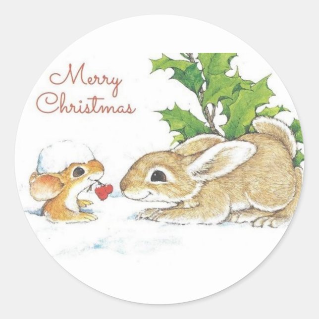 Weihnachten Bunnies Runder Aufkleber (Vorderseite)