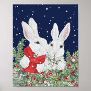 Weihnachten Bunny Rabbits Niedlich Holiday Art Fes Poster