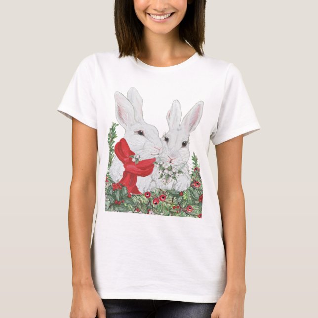 Weihnachten Bunny Rabbits Niedlich Holiday Festiva T-Shirt (Vorderseite)