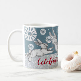 Weihnachten Bunny Rabbits & Snowflakes Blauer Glit Kaffeetasse