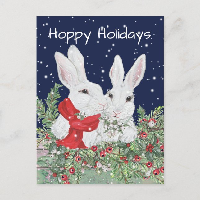 Weihnachten Bunny Rabbits Snowy Holly Berry Holida (Vorderseite)