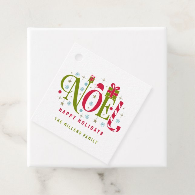 Weihnachten bunt und lustig Typografie zurücktrete Geschenkanhänger (Beispiel)