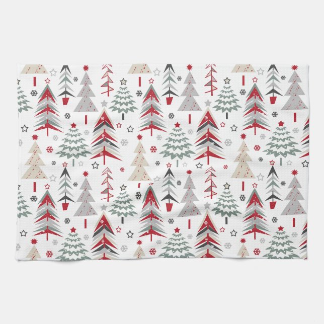 Weihnachten, bunt, Weihnachtsbaum, rot, grün Geschirrtuch (Horizontal)