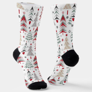 Weihnachten, bunt, Weihnachtsbaum, rot, grün S Socken