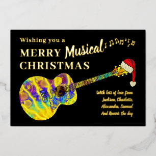 Weihnachten Bunte Gitarre Personalisiert Gold Folien Feiertagskarte