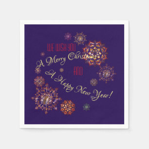 Weihnachten - bunte und helle Schneeflocken Serviette