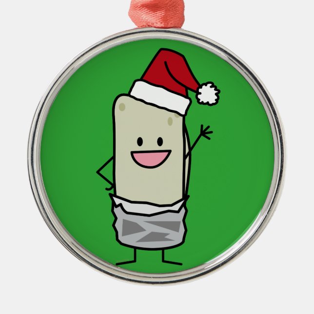 Weihnachten Burrito Wave Hallo Weihnachtsmannmütze Silbernes Ornament (Vorne)