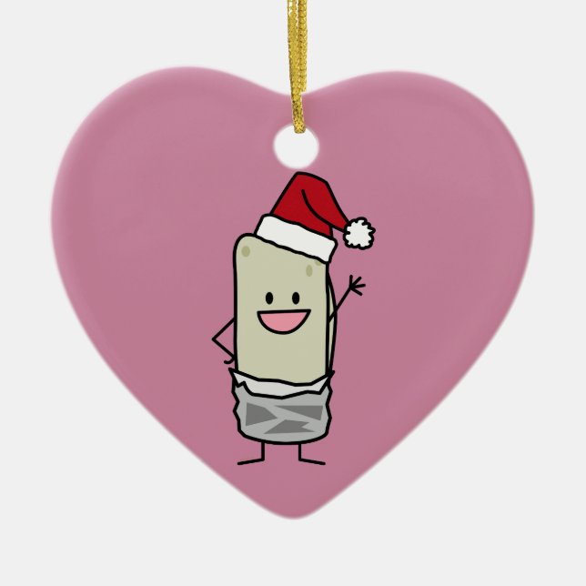 Weihnachten Burrito Waving Hallo Weihnachtsmannmüt Keramikornament (Vorne)
