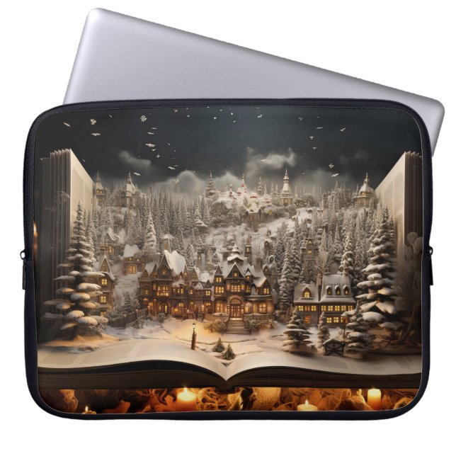 Weihnachten Candlelit Storybook Bergdorf Laptopschutzhülle (Vorderseite)
