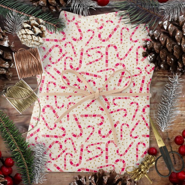 Weihnachten-Candy Canes-Red und rosa Cream texturi Geschenkpapier Set (Christmas - Candy Canes-Red and Pink-Cream Textured Wrapping Paper Sheets by Leapfroglisics)