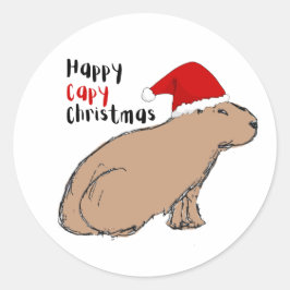 Weihnachten Capybara Niedlich Hand-Illustriert Whi Runder Aufkleber