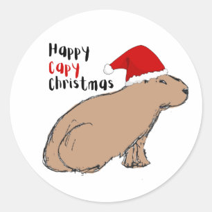 Weihnachten Capybara Niedlich Hand-Illustriert Whi Runder Aufkleber