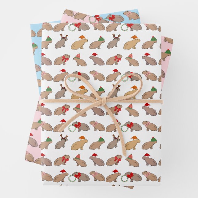 Weihnachten Capybara Niedlich Zoo Tier HandGezeich Geschenkpapier Set (Beispiel)
