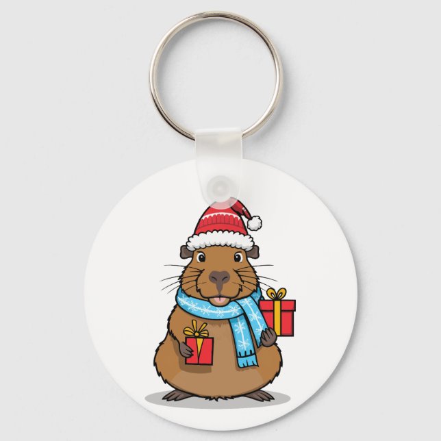 Weihnachten Capybara Schlüsselanhänger (Vorderseite)