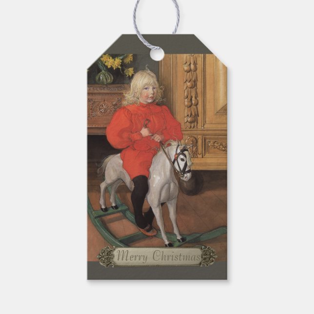 Weihnachten Carl Larsson Boy auf Rockpferd CC1062 Geschenkanhänger (Vorderseite)